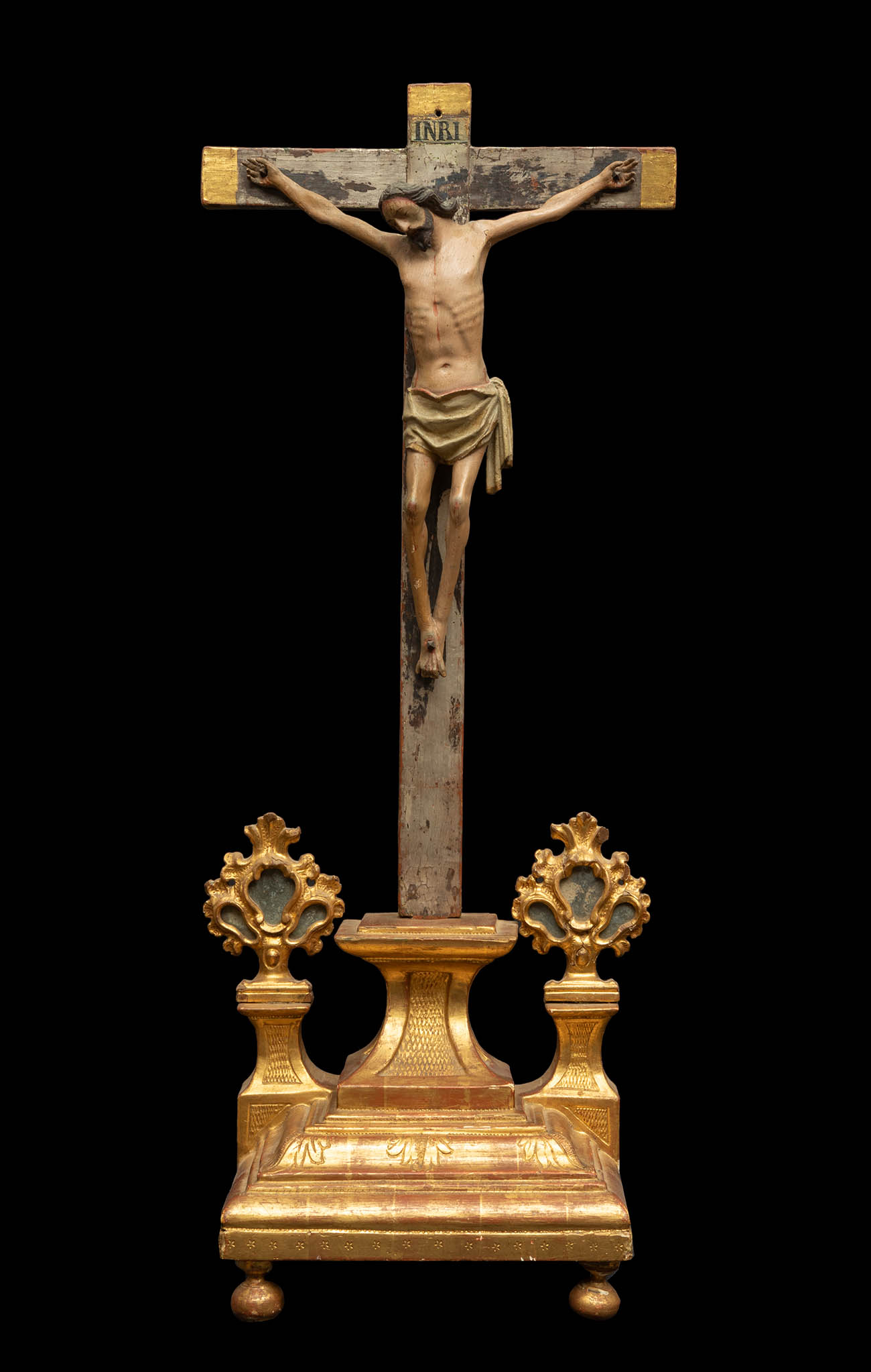 Spanish school of the XVI century. "Crucified Christ". Carved, polychrome and gilded wood.