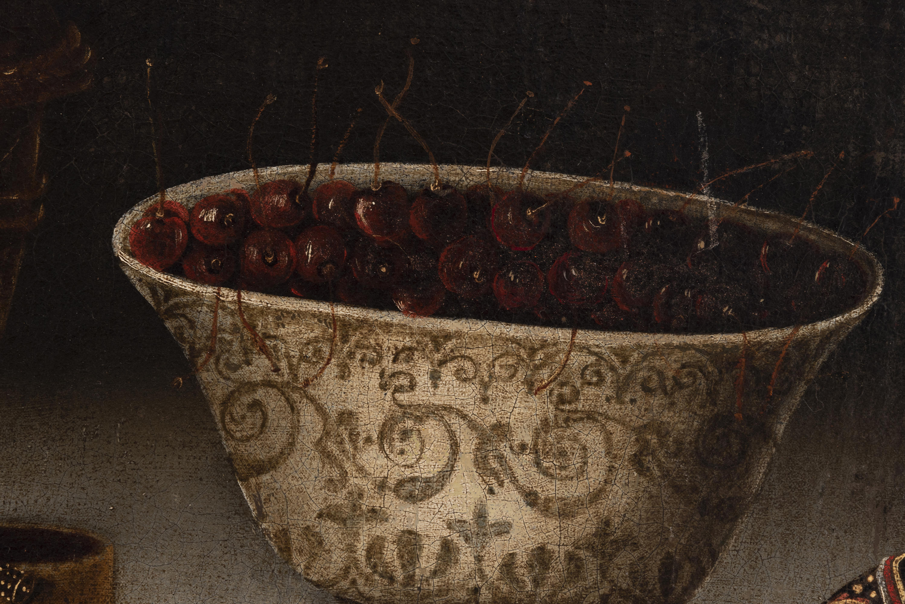Circle of BLAS DE LEDESMA (Documented in Granada between 1602 and 1614) "Still life of cherries". - Image 3 of 5