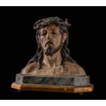 Bust of Christ; Andalusian School; late seventeenth century. Plaster wood, glued cloth, and eyes