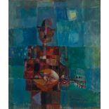 MANUEL HERNÁNDEZ MOMPÓ (Valencia, 1927 - Madrid, 1992). "Clown with mandolin", 1956. Oil on