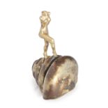 SALVADOR DALÍ "Nude woman climbing the stairs" Sculpture in 18kt yellow gold on silver pedestal.