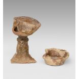 Pair of cup lamps; Hispano-Muslim art, Nasrid period, XIII century. XIV. Glazed ceramic. Presents
