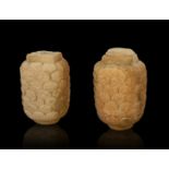 Pair of Tuscan order bases; Andalusia, XVII century. Sandstone. Measurements: 64 x 35 x 34 cm (