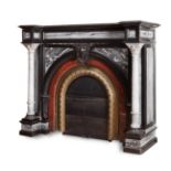 French fireplace, late nineteenth century. Belgium black marble, Bereiglio gray marble, French red