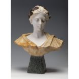 French school of the XIX century. "Female bust. Carved marble. Signed "Chemin" on the back. With