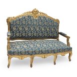 Louis Philippe three-seater sofa, ca. 1840. Wood carved and gilded in fine gold. Large model.