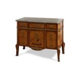 Swedish chest of drawers. Gustavian, ca.1780. Pine wood, with fruit marquetry. Marble top. Back