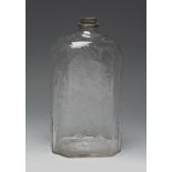 Bottle of the Royal Factory of La Granja, eighteenth century. Transparent glass carved with