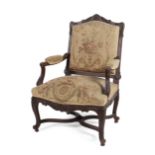 Regency style armchair. France, second half of the nineteenth century. Walnut wood structure and