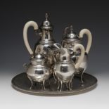 CESARE MARINAI coffee set. Milan, XX Century. In 800 silver and bone. With contrasts.