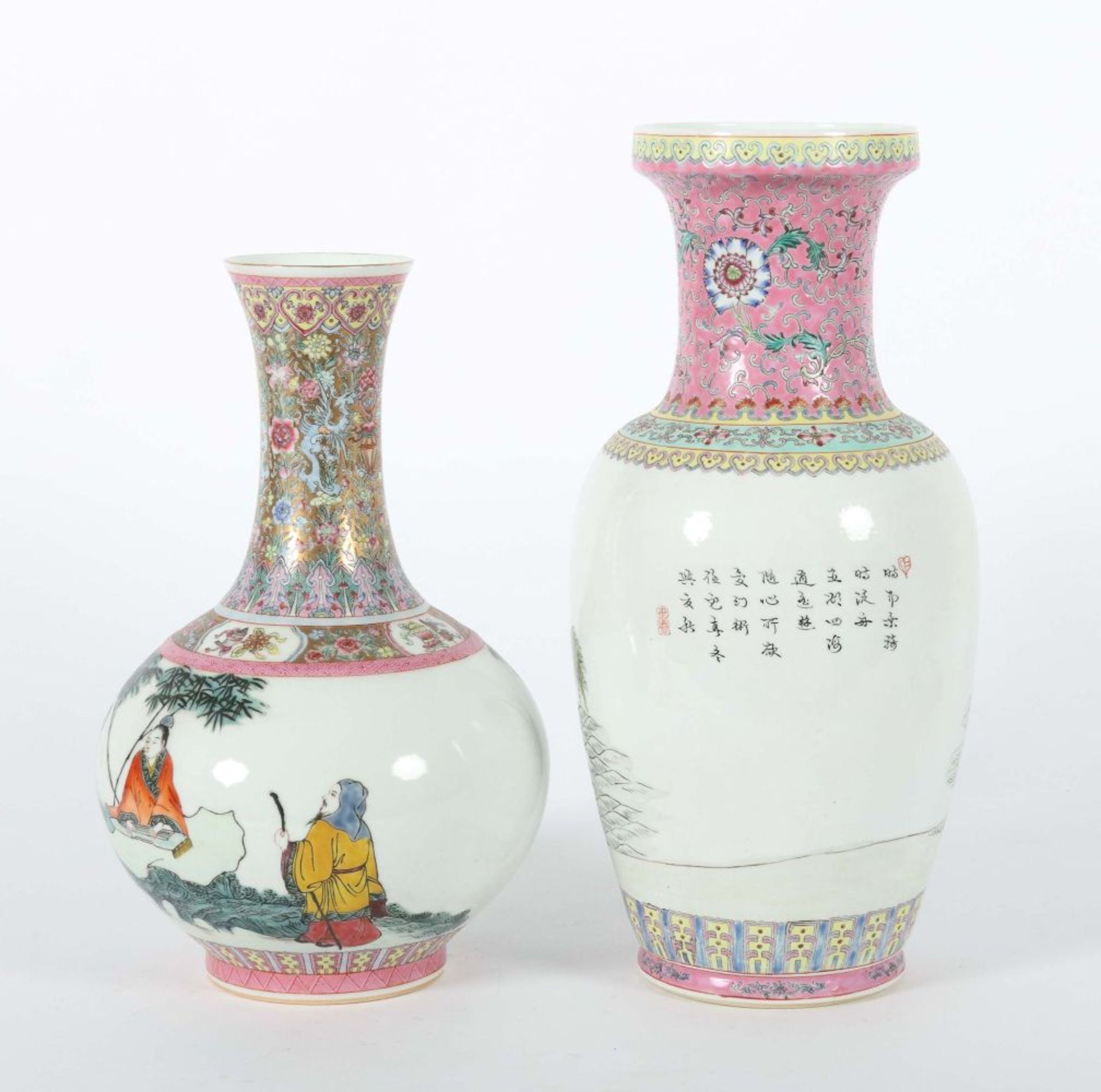 2 "Famille-rose" Vasen China, 2. H. - Image 2 of 4