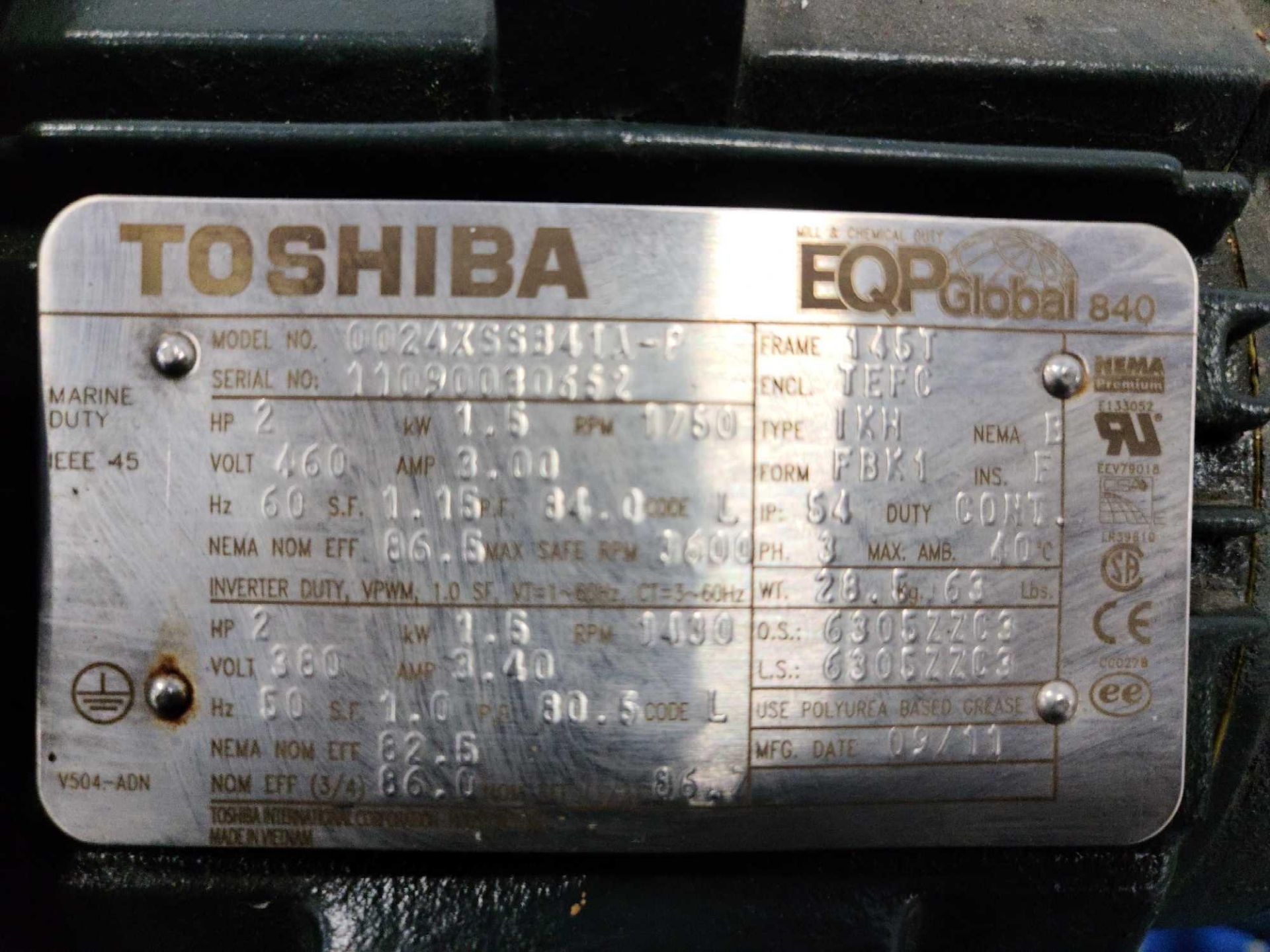 Toshiba 2HP Electric Motor - Image 4 of 4