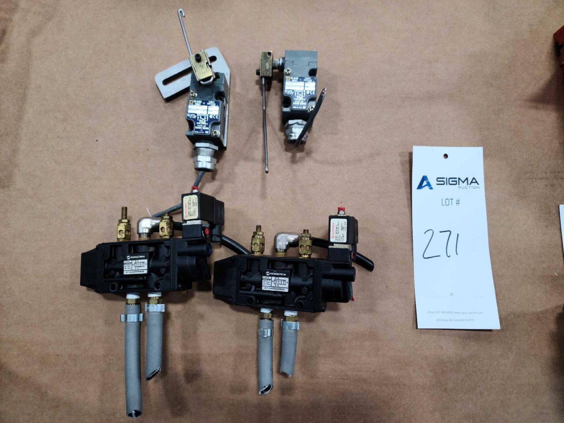 (2) Norgen Air Control In-Line Valves and (2) Square D Limit Switches