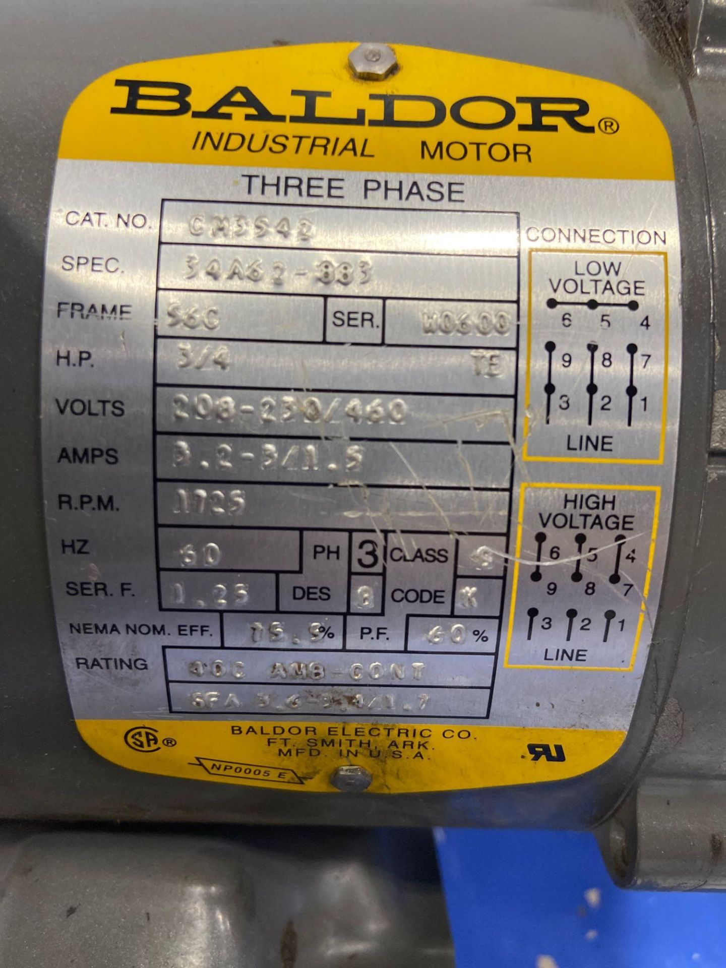 3/4 HP Baldor Industrial Motor - Image 4 of 4