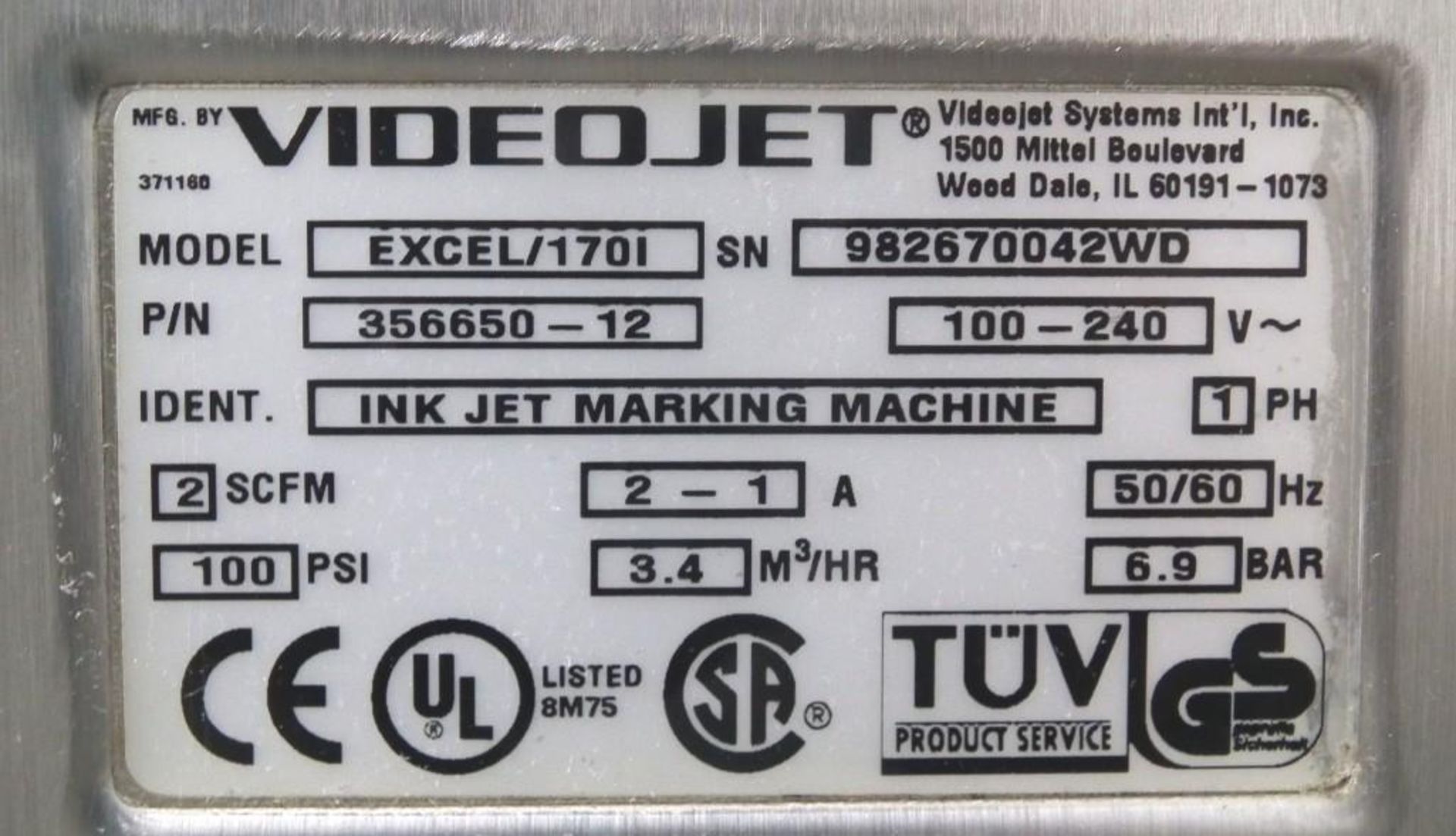 VideoJet Excel 170i Single Nozzle Ink Jet Coder - Image 7 of 7