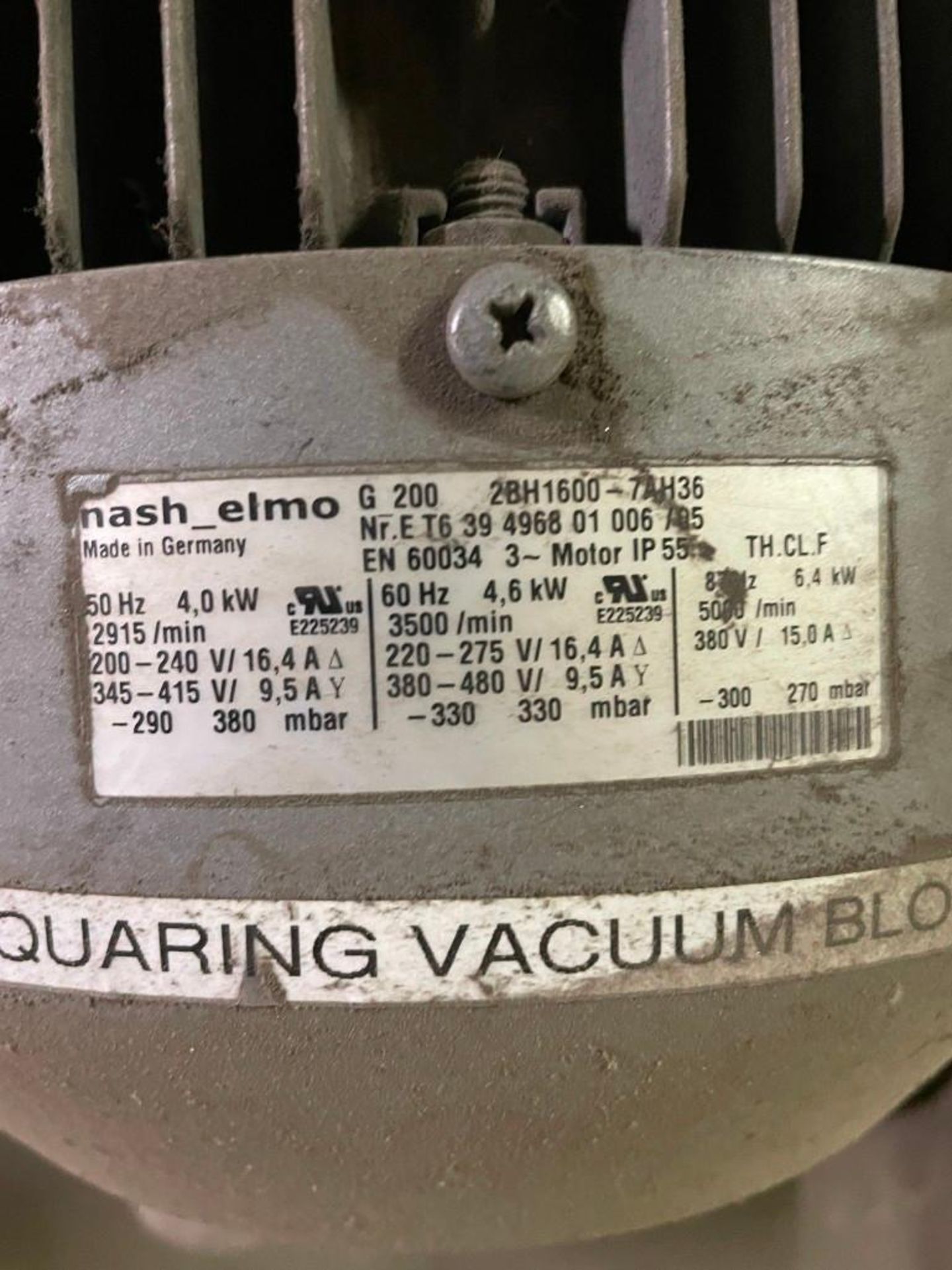 Nash Elmo Industries G200 Vacuum Blower 3 Ph Motor - Image 5 of 8