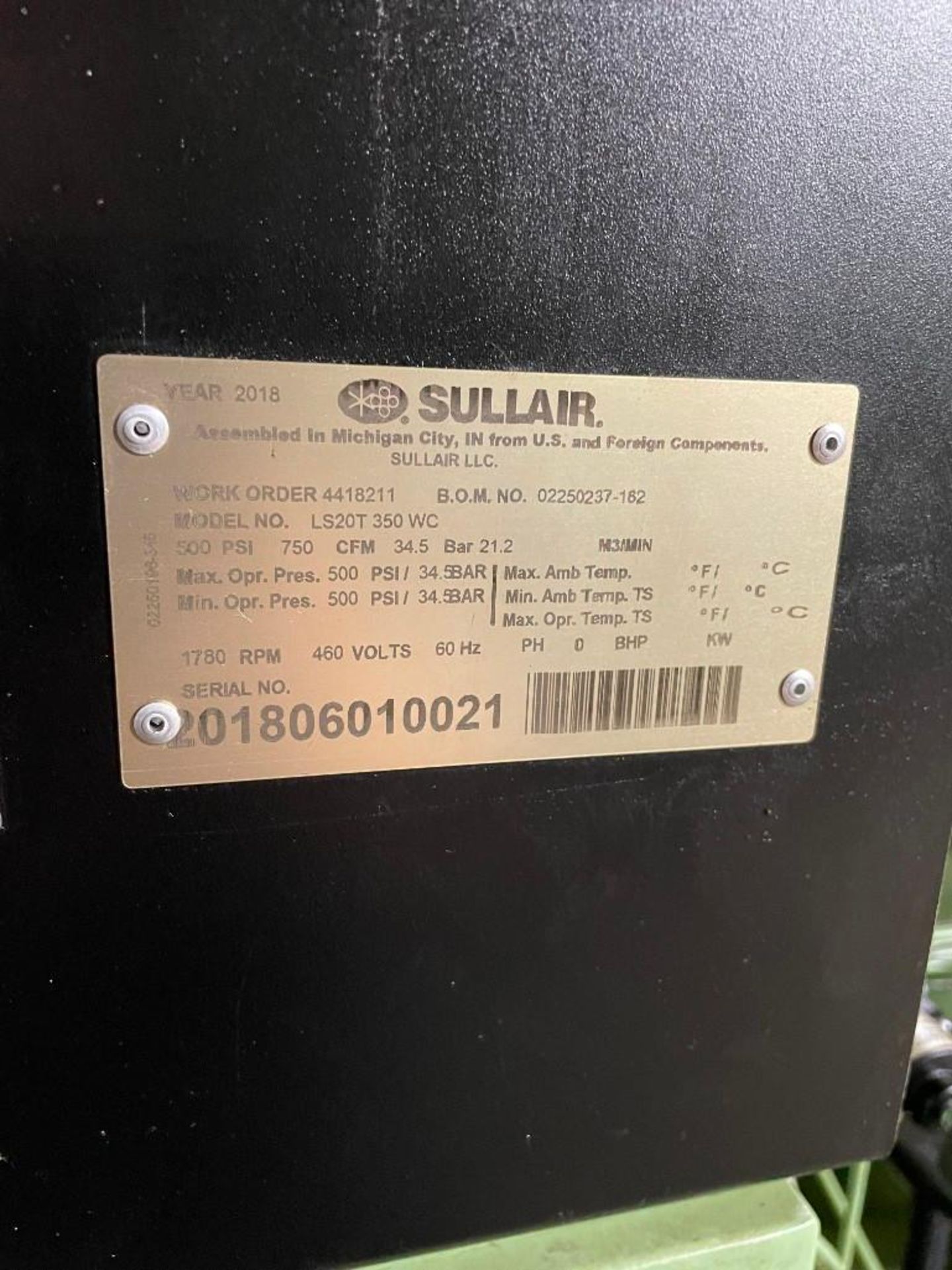 Sullair LS-20T 350WC Air Compressor 500 PSI - Image 11 of 13