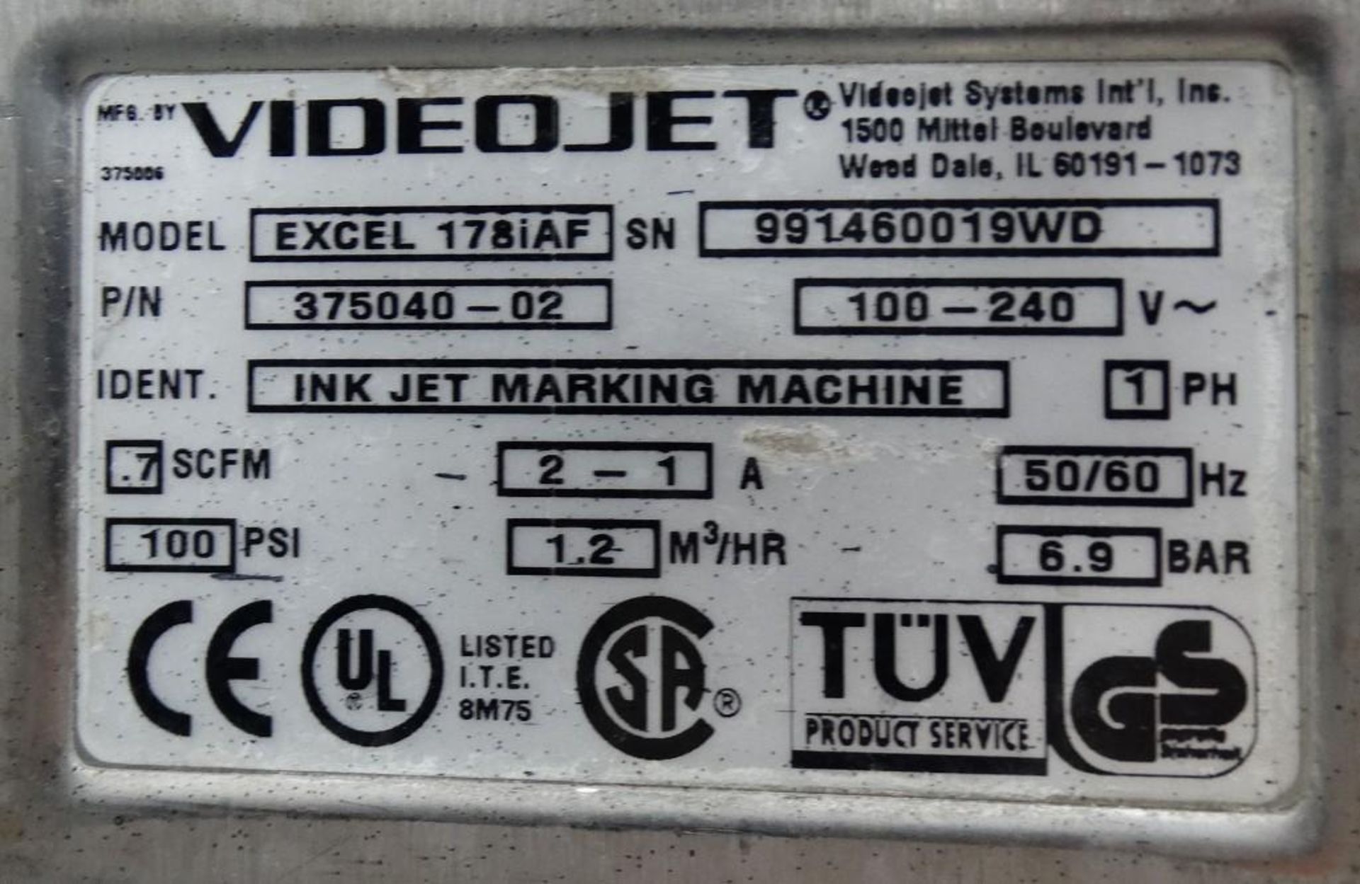 VideoJet Excel 178i Auto Flush Ink Jet Coder - Image 9 of 9