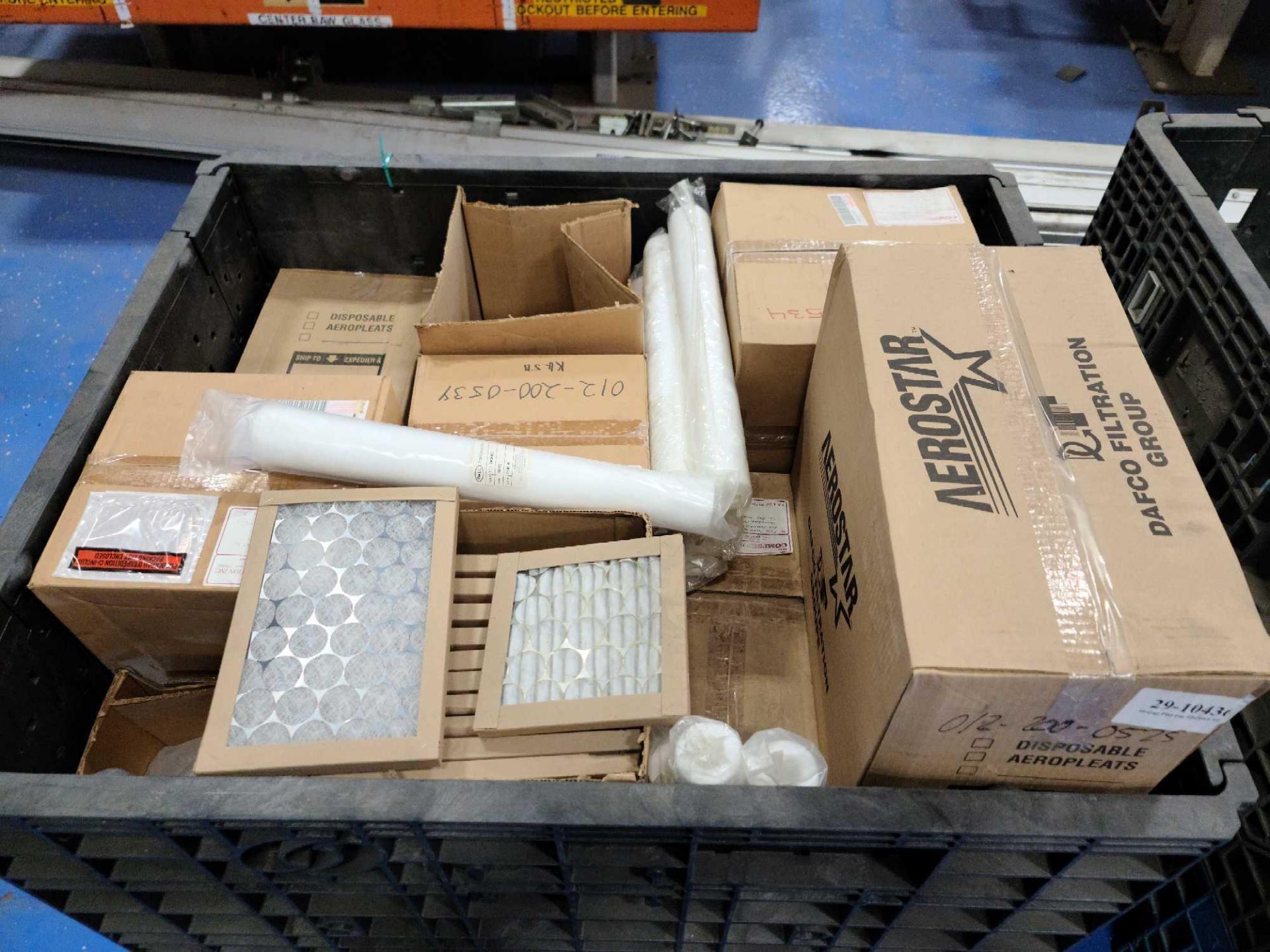 Crate of Various Air Filters - Aerostar, Compsep Filtration, and Pall