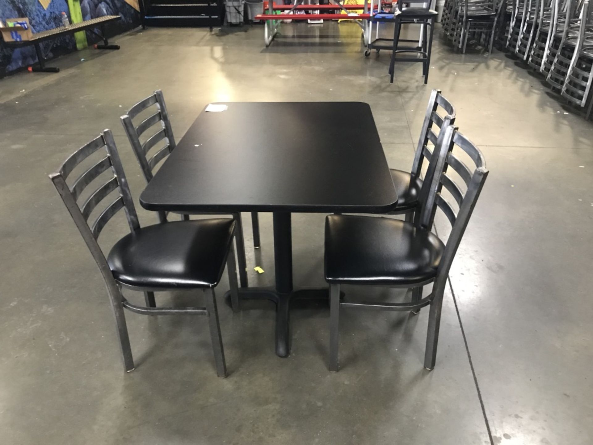 LOT OF: (2)-30"X42" PEDESTAL DINING TABLE, WITH (8)-LATTICE BACKED ARMLESS DINING TABLES - Image 2 of 2
