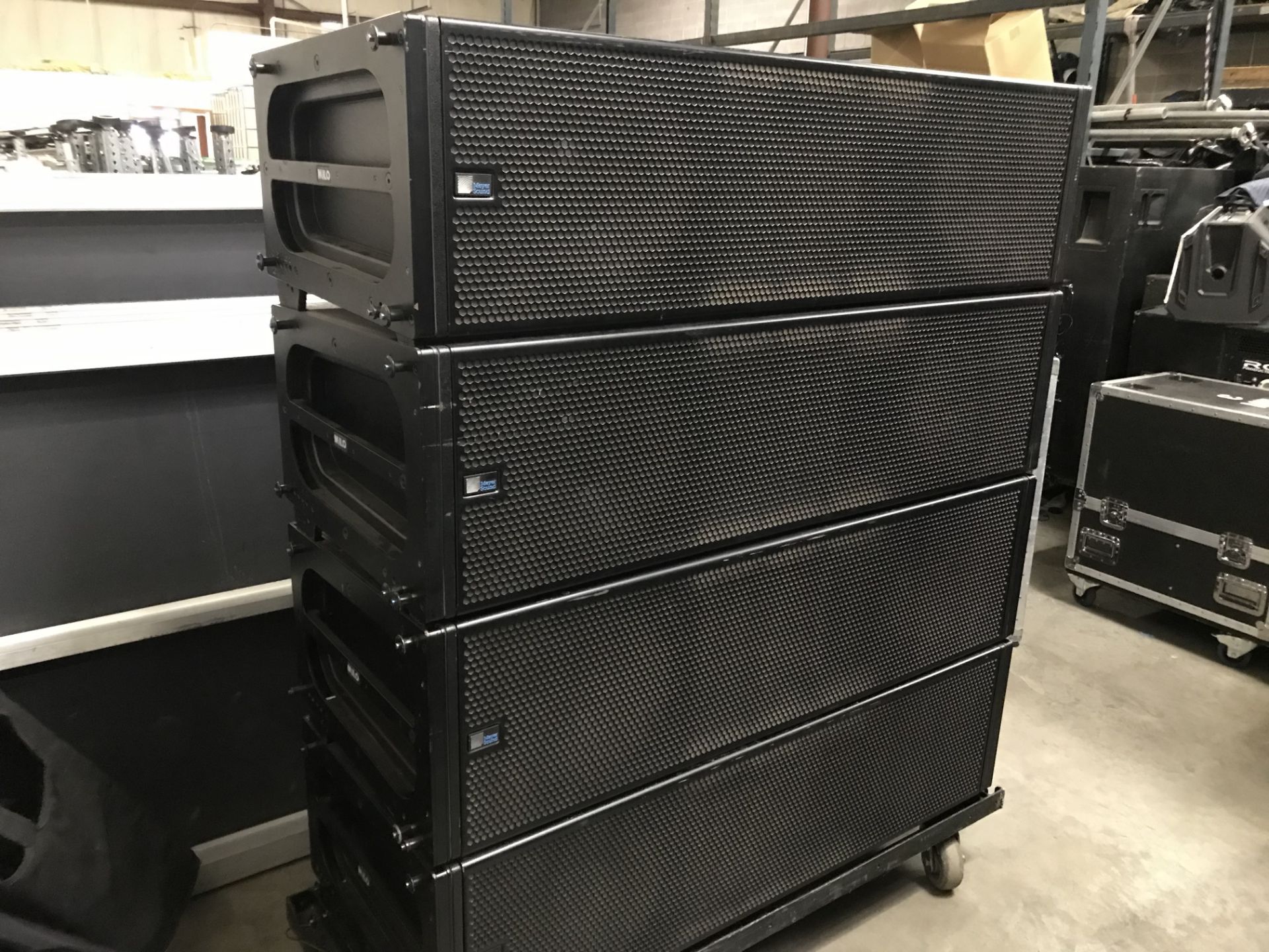 LOT OF: (4) MEYER SOUND, MILO HP MONITORS W/ ROLLING CART AND (1) 43" X 54" STEEL FRAME GROUNDSTACK - Image 4 of 12