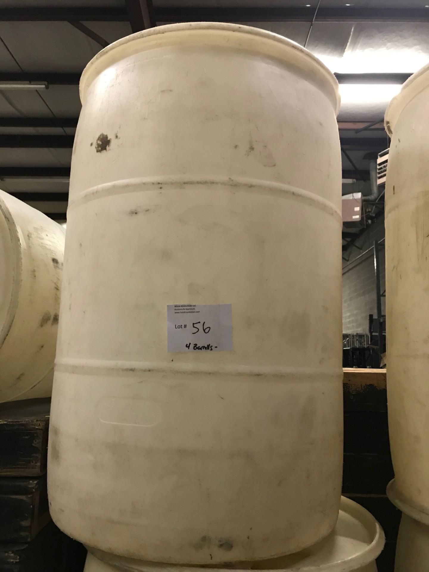 LOT OF: (4) 55 GALLON DRUMS W/ LIDS (USED FOR WATER WEIGHTS FOR RIGGING) - Image 2 of 4