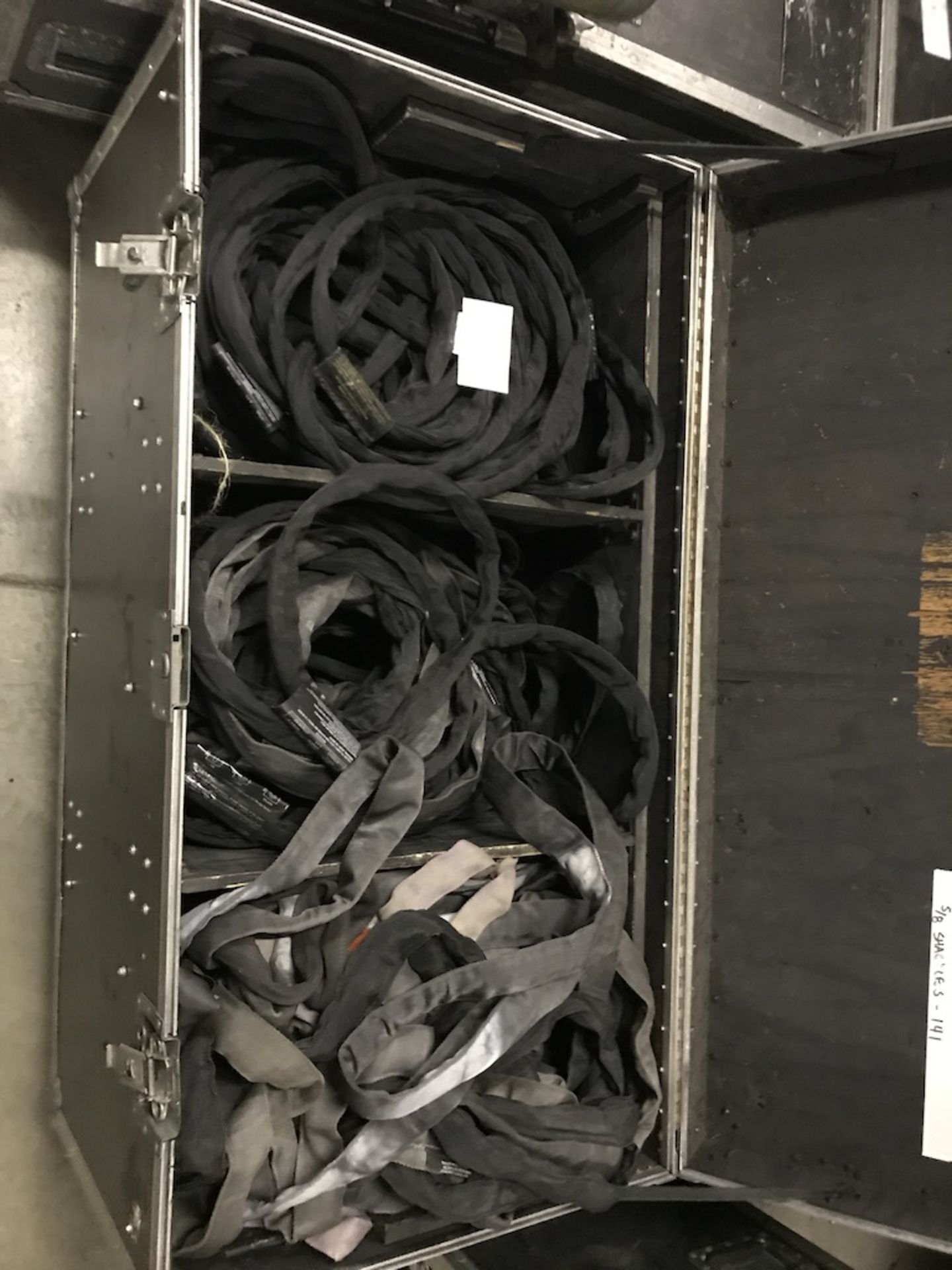 (1) ROLLING BOX OF MISC. LENGTH AND SIZE HOIST SLINGS