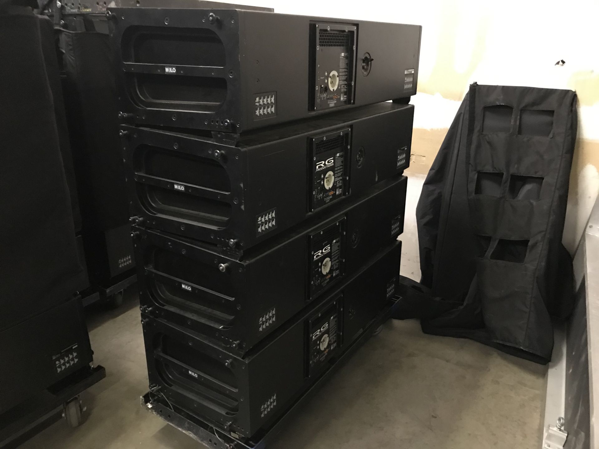LOT OF: (4) MEYER SOUND, MILO HP MONITORS W/ ROLLING CART AND (1) 43" X 54" STEEL FRAME GROUNDSTACK - Image 2 of 12