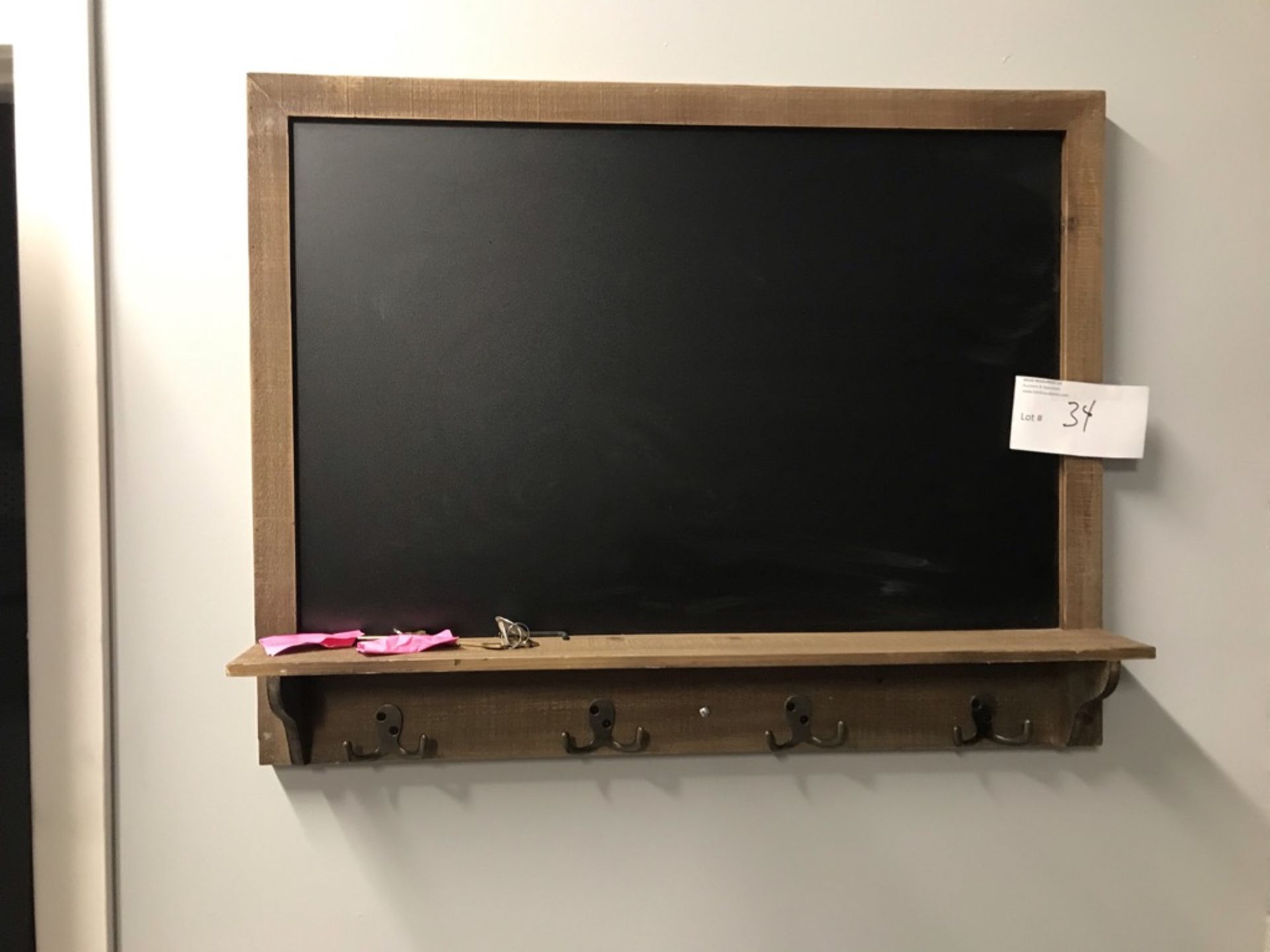 WALLMOUNTED CHALKBOARD WITH HOOKS AND SMALL SHELF - Image 2 of 2