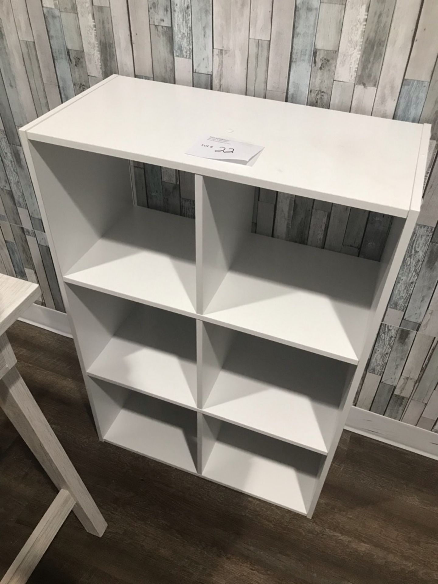 6 COMPARTMENT WHITE CUBBY, APPROX 36" X 24" X 12"