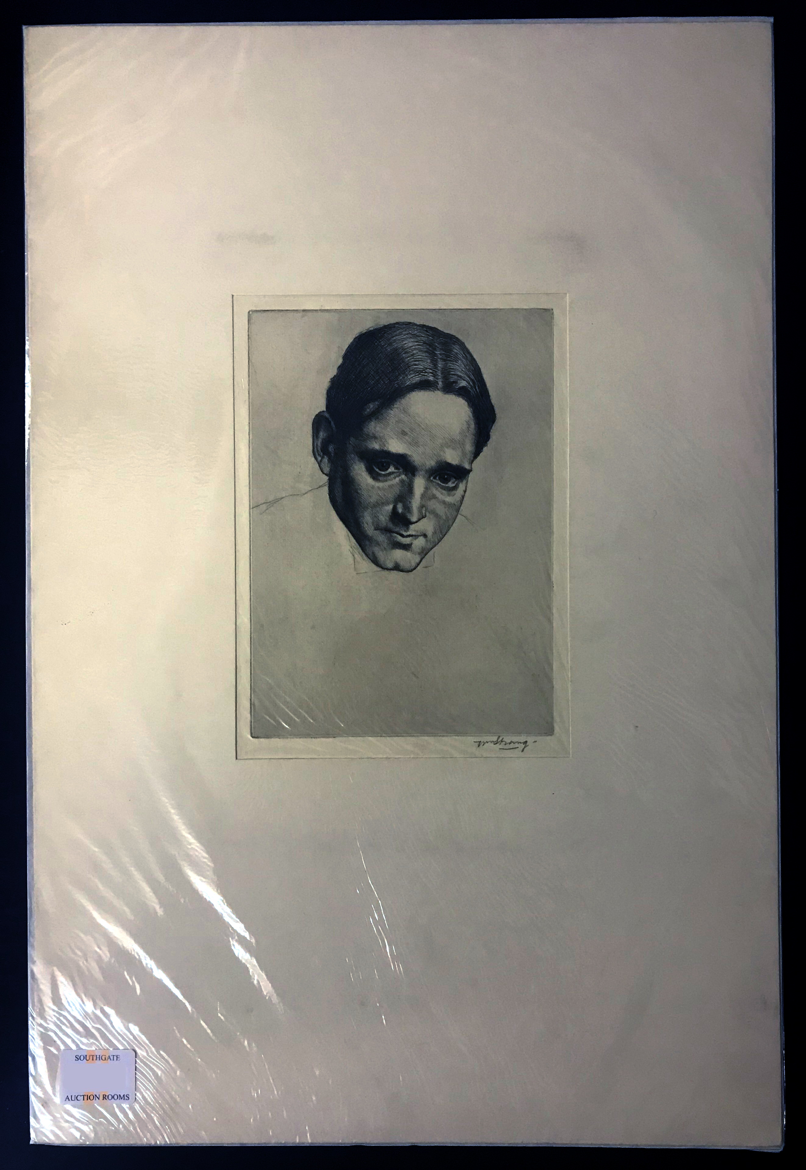 ETCHING OF A PORTRAIT HEAD OF GRANVILLE-BARKER HARLEY SIGNED W STRANG MOUNTED 32 - Image 2 of 2