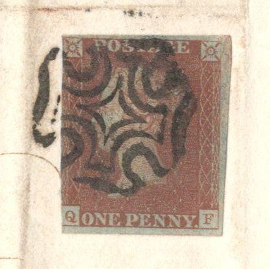 1841 IMPERFORATE PENNY RED STAMP ON ENTIRE LONDON BIRMINGHAM RAILWAY COMPANY WITH MALTESE CROSS (QF)