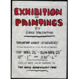 HANDMADE VINTAGE POSTER FOR EXHIBITION OF PAINTINGS BY LOUIS VALENTINE