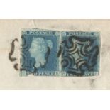 1842 IMPERFORATE TWO PENCE BLUE STAMPS ON ENTIRE LONDON BIRMINGHAM RAILWAY COMPANY MALTESE CROSS