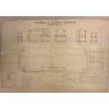 ANTIQUE LARGE LINEN BACK FLOOR MAP OF PART OF SCIENCE MUSEUM 108cm x 70cm