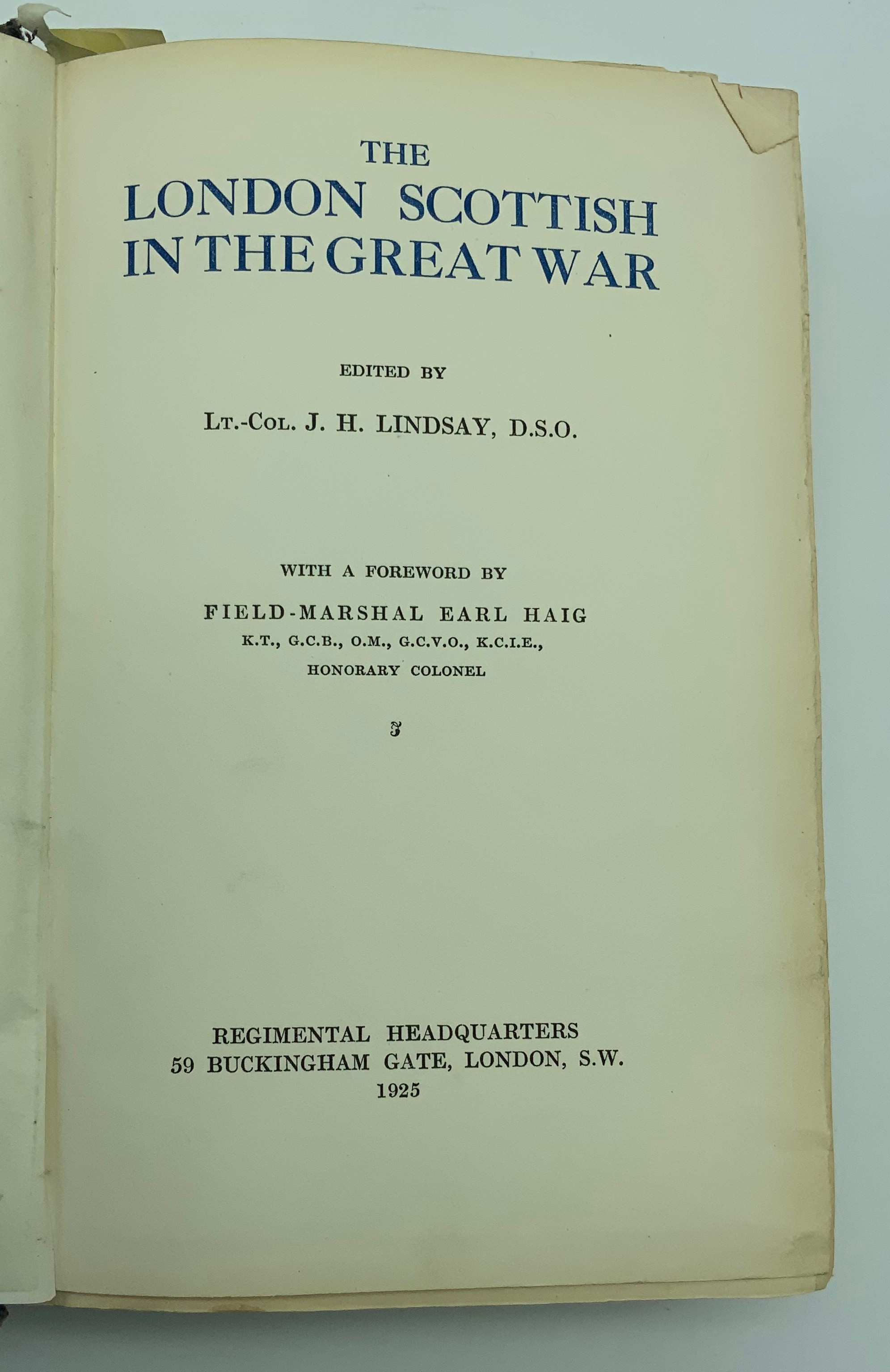 THREE BOOKS ABOUT THE LONDON SCOTTISH IN THE GREAT WAR VARIOUS EDITIONS INCLUDING SOME EPHEMERA - Image 10 of 12