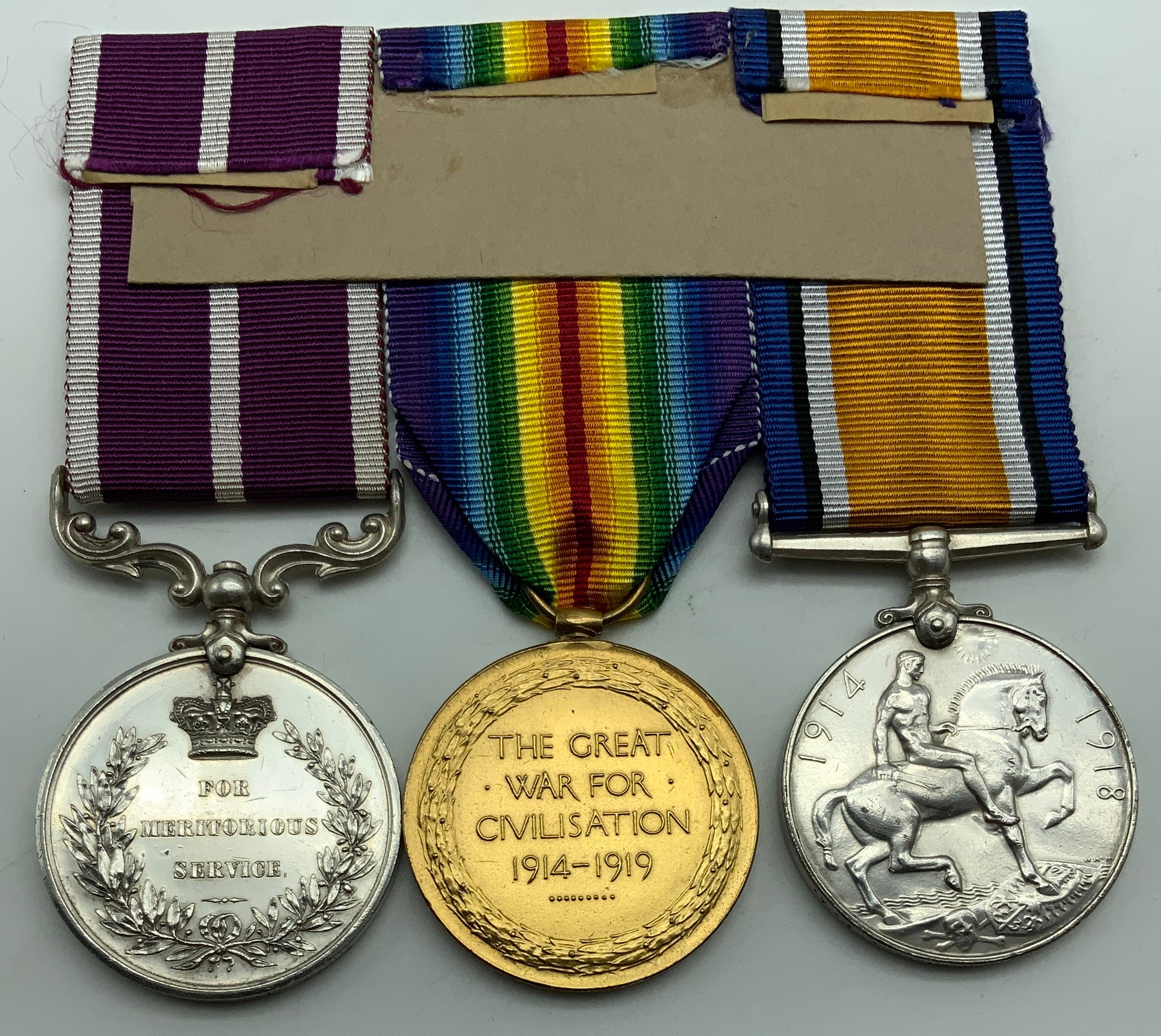 WWI GROUP OF THREE MEDALS INCLUDING ‘FOR MERITORIOUS SERVICE’ MEDAL SJT.C.ROBERTSON. R.A. - Image 2 of 2