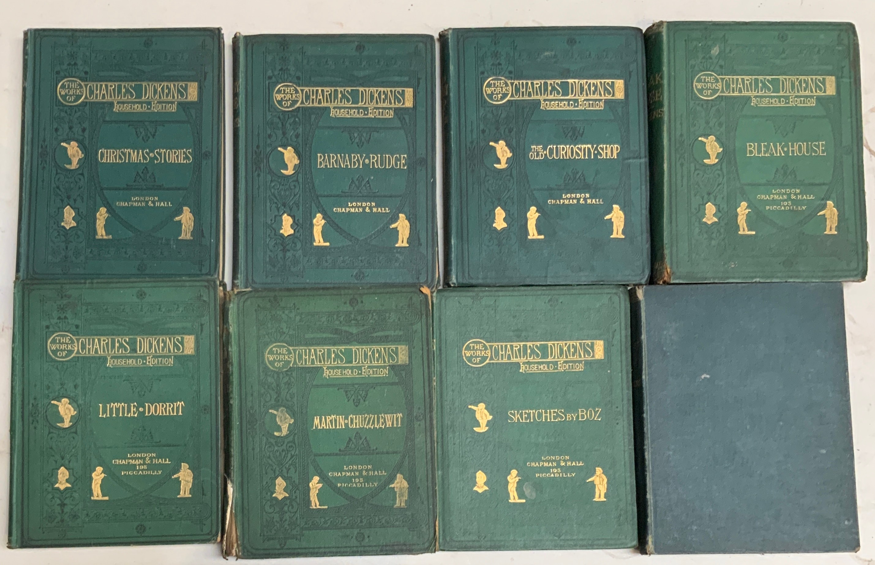 SELECTION OF EIGHT CHARLES DICKENS BOOKS IN ACCEPTABLE CONDITION