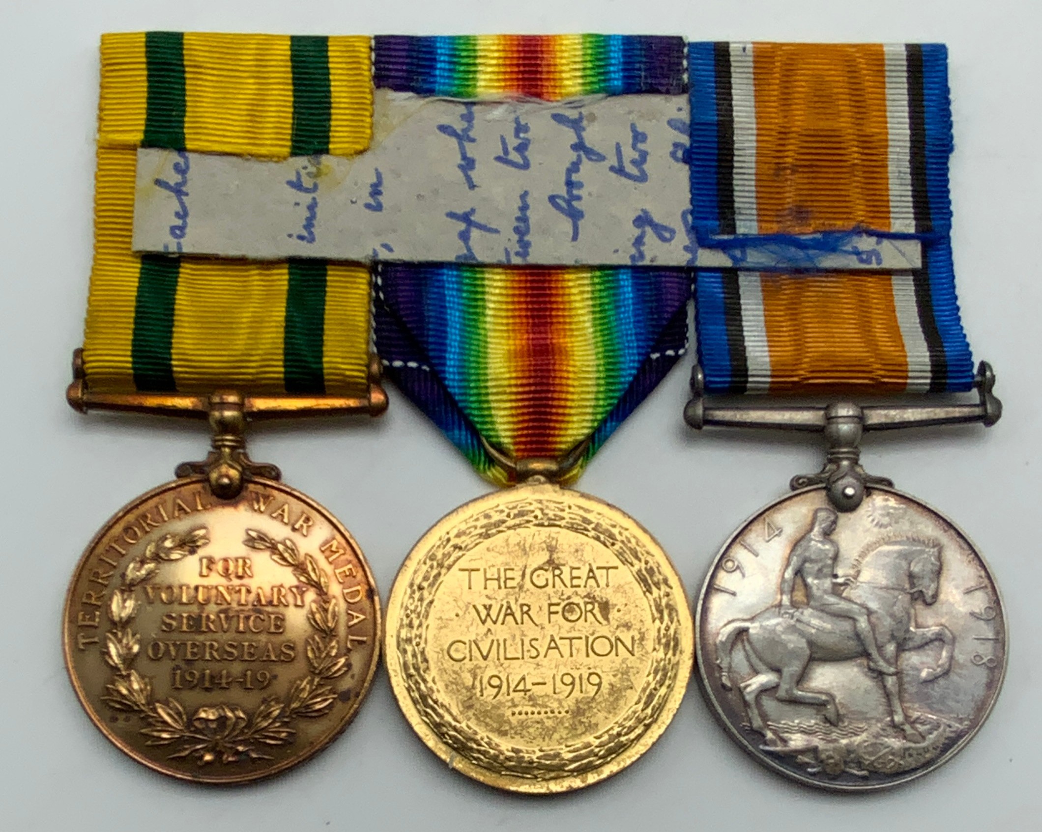 WWI GROUP OF THREE MEDALS INCLUDING TERRITORIAL FORCE WAR MEDAL 965220 GNR. T. DANIELS. R.A. - Image 2 of 2