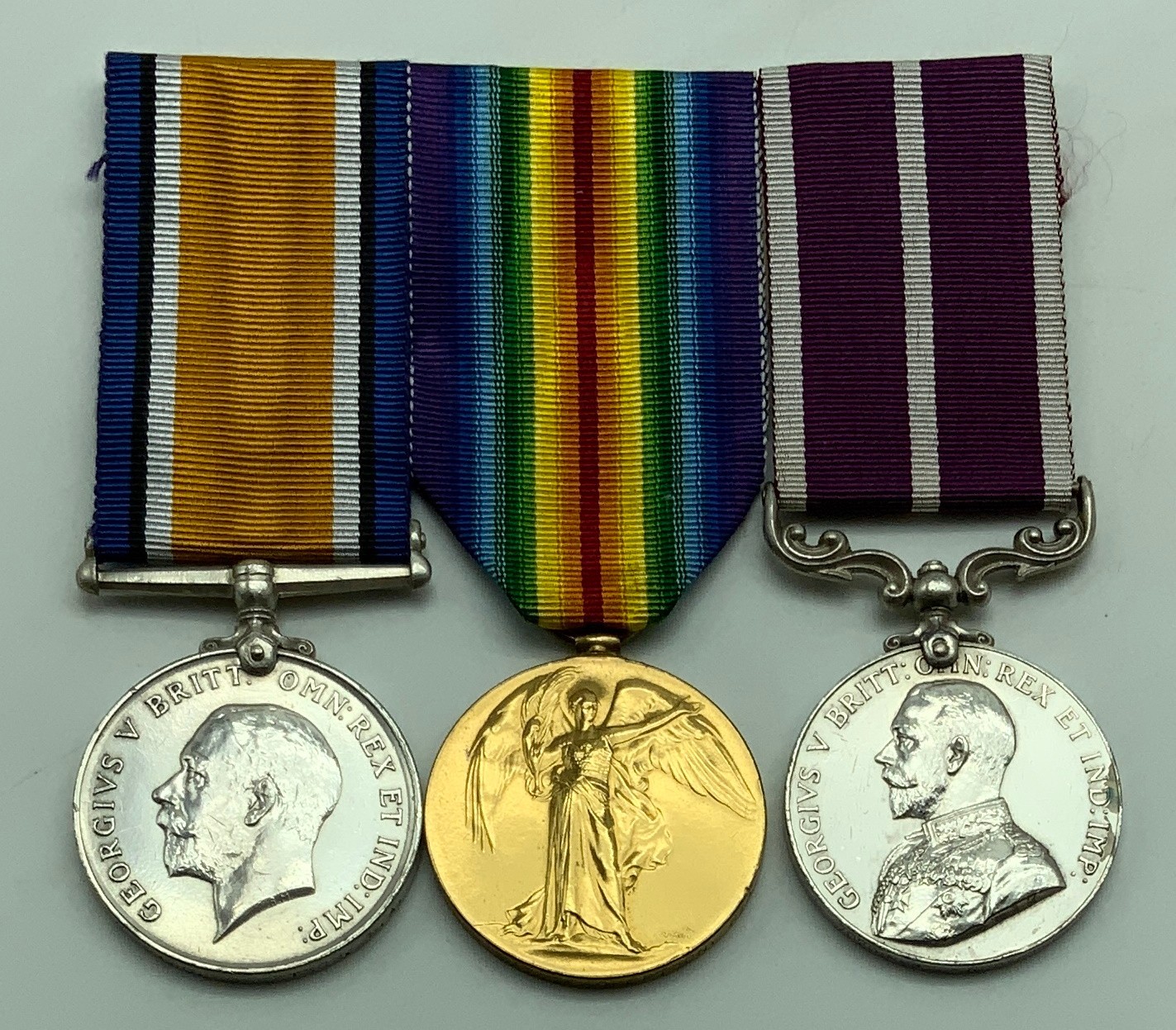 WWI GROUP OF THREE MEDALS INCLUDING ‘FOR MERITORIOUS SERVICE’ MEDAL SJT.C.ROBERTSON. R.A.