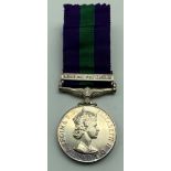 QUEEN ELIZABETH II GENERAL SERVICE MEDAL WITH 1 BAR ARABIAN PENINSULA 14185472 SGT.P.HANSHAW R.A.S.C