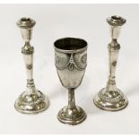 PAIR OF 800 SILVER CANDLESTICKS & GOBLET