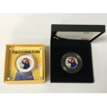 TWO 2018 FIFTY-PENCE SILVER PROOF COINS PADDINGTON BEAR AT THE PALACE & STATION, BOXED WITH COA