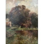 William Alfred Gibson 1866-1931. Scottish. Oil on canvas. Country Landscape with a Pond”. Signed.