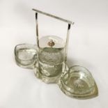 SILVER PLATE & GLASS HEART JAM DISH SET