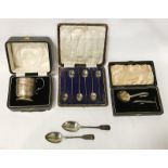 CASED SET OF HALLMARKED SPOONS & OTHER ITEMS