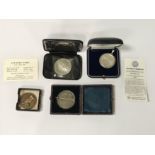 FOUR MEDALS INCLUDING WHITE METAL 1887 QUEEN VICTORIA GOLDEN JUBILEE MEDAL BY HEATON MADE AS BROOCH