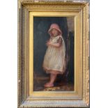 19th Century French School. Oil on canvas. “A French Girl with a Bowl”. Signed to label.
