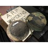 TWO HELMETS & A.R.P. WARDENS SIGN