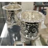 PAIR SILVER PLATED EMBOSSED BOTTLE HOLDERS